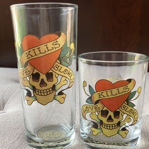 EUC Ed Hardy Glassware Set of Four